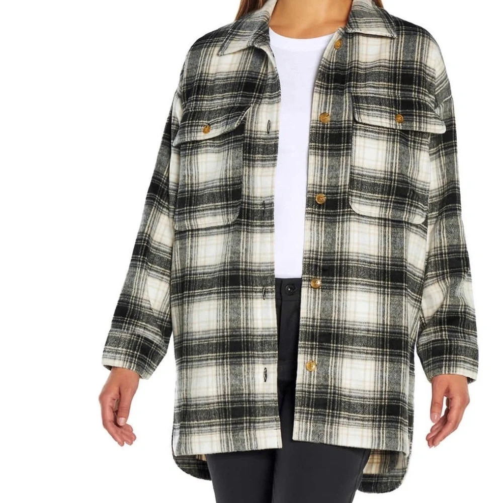 Banana Republic Women Plaid Flannel Shirt Jacket wWith Pockets Button Up SMALL - Picture 1 of 16